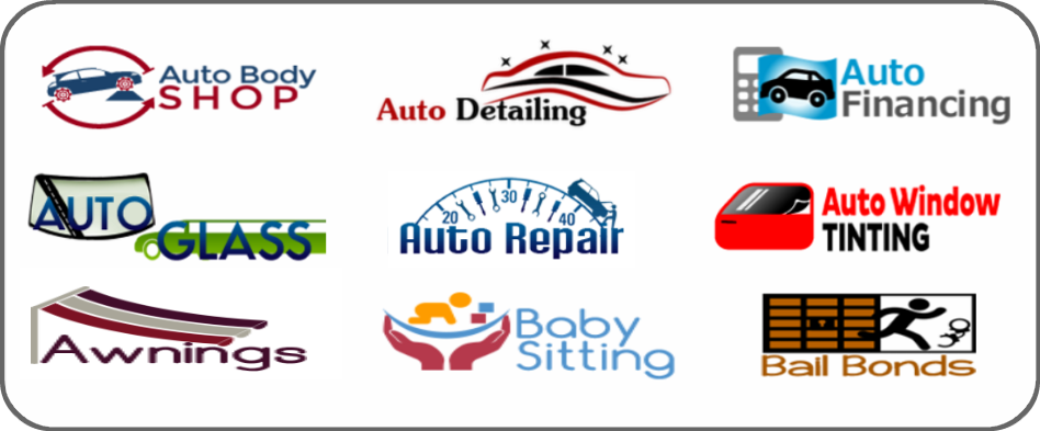  auto body shop, auto detailing, auto financing, auto glass, auto repair, auto window tinting, awnings, baby sitting, bail bonds